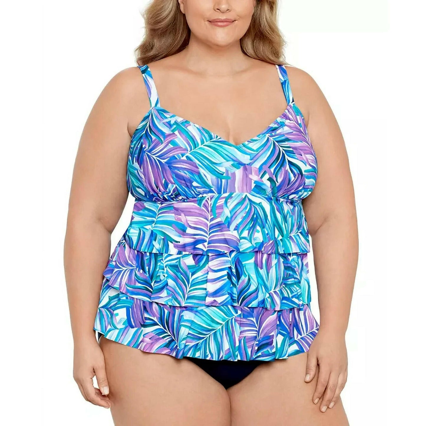 Swim Solutions Plus Size Tummy Control Fauxkini 18W Dancing Palm $122