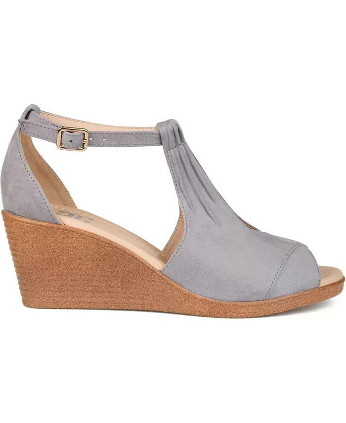 Journee Collection Womens Kedzie Wedge Sandals Gray 7.5 Narrow New $94