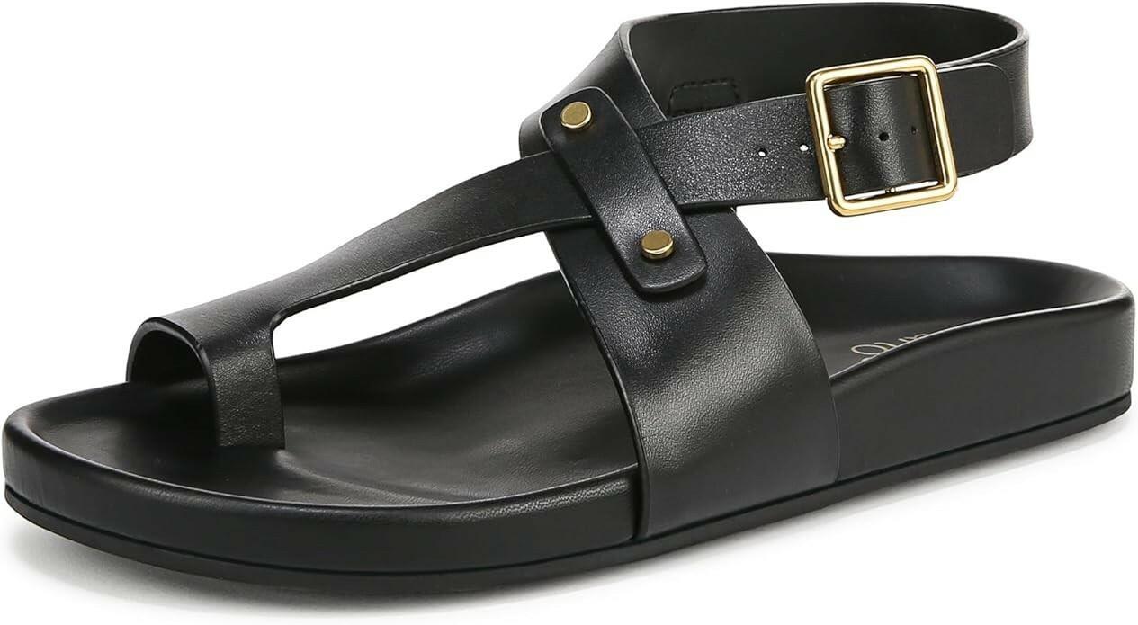 Franco Sarto Womens Blair Toe Loop Sandals Black Size 6 New $99
