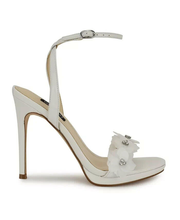 Nine West Womens Lovely Flower Stiletto Sandals White 9 New $99
