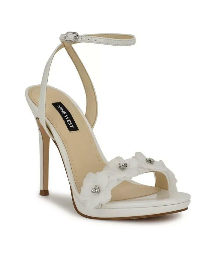 Nine West Womens Lovely Flower Stiletto Sandals White 9 New $99