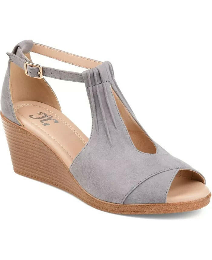 Journee Collection Womens Kedzie Wedge Sandals Gray 7.5 Narrow New $94