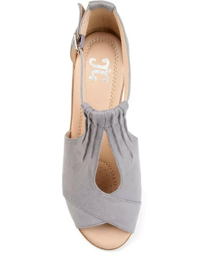 Journee Collection Womens Kedzie Wedge Sandals Gray 7.5 Narrow New $94