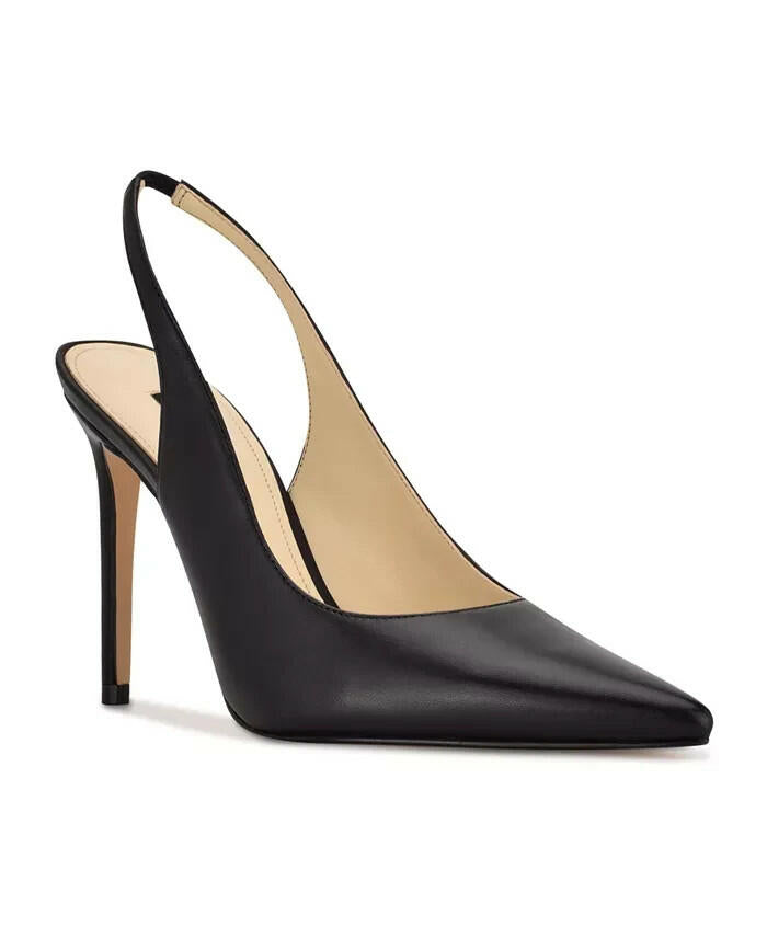 Nine West Womens Feather Slingback Stiletto Pumps Black 7 New $109