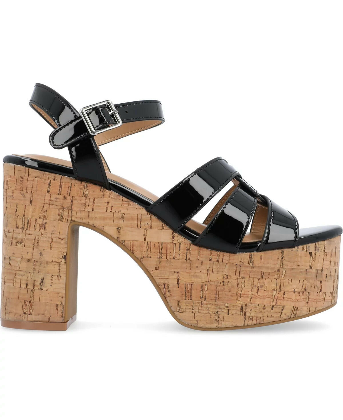 Journee Collection Womens Jania Platform Sandals Black 7 Block Heel MSRP $59