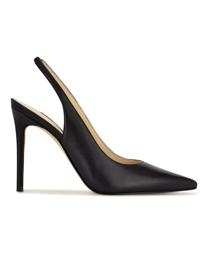 Nine West Womens Feather Slingback Stiletto Pumps Black 7 New $109