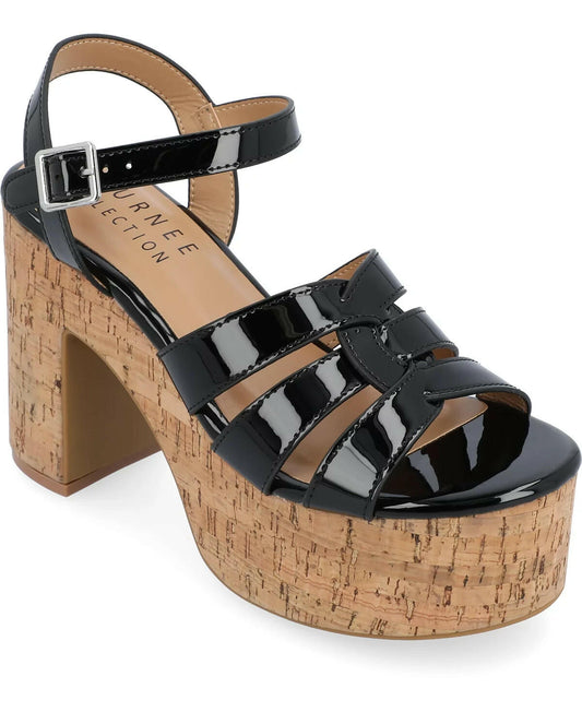 Journee Collection Womens Jania Platform Sandals Black 7 Block Heel MSRP $59