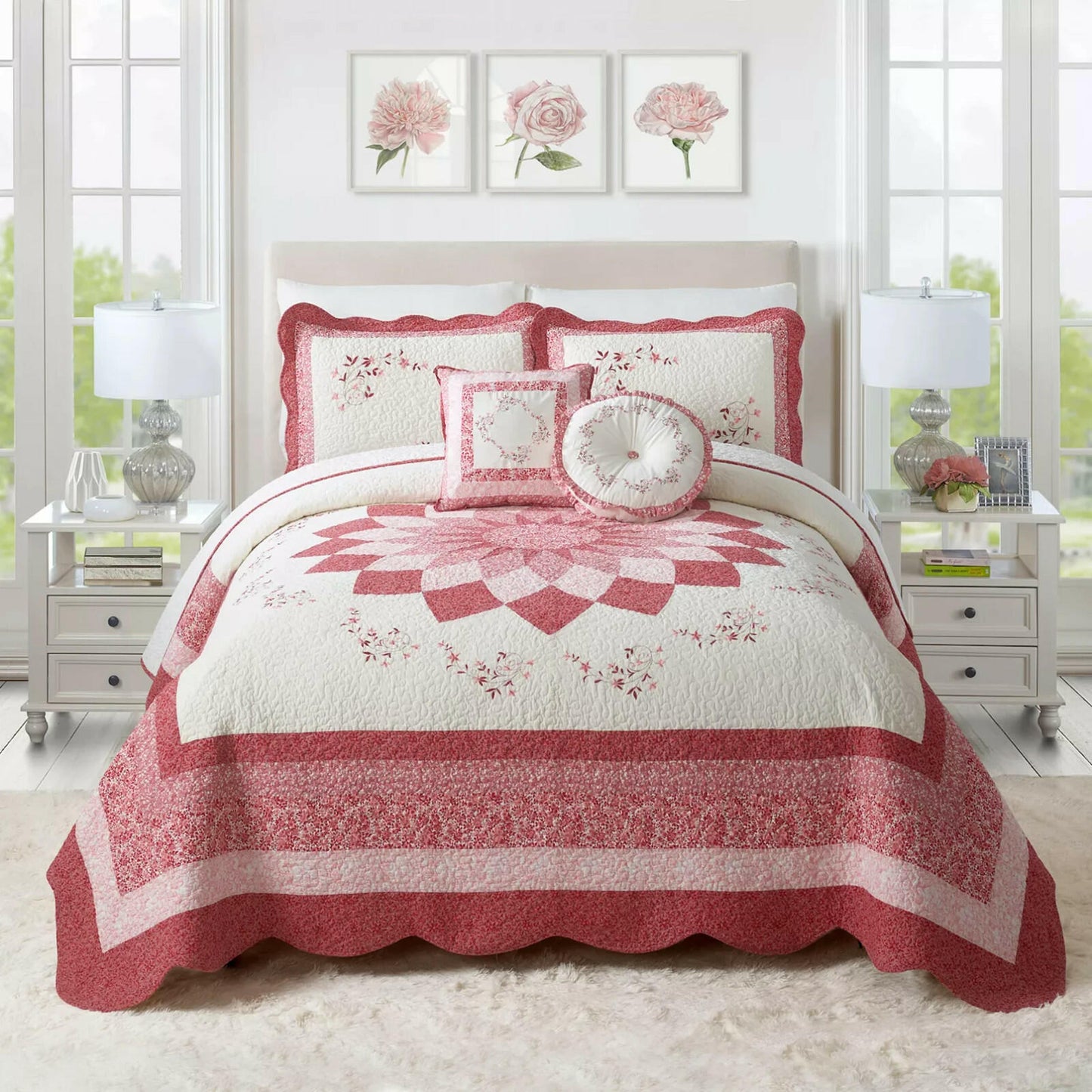 Modern Heirloom Charlotte Bedspread King Red Floral MSRP $260