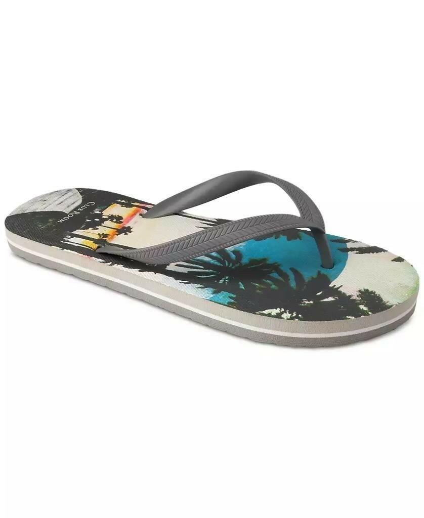 Club Room Santino Flip Flop Sandals Mens Gray Palm Cushioned EVA Slip On NWT