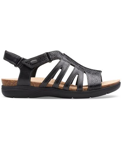 Clarks Womens April Belle Strappy Slandals Black Leather 7W