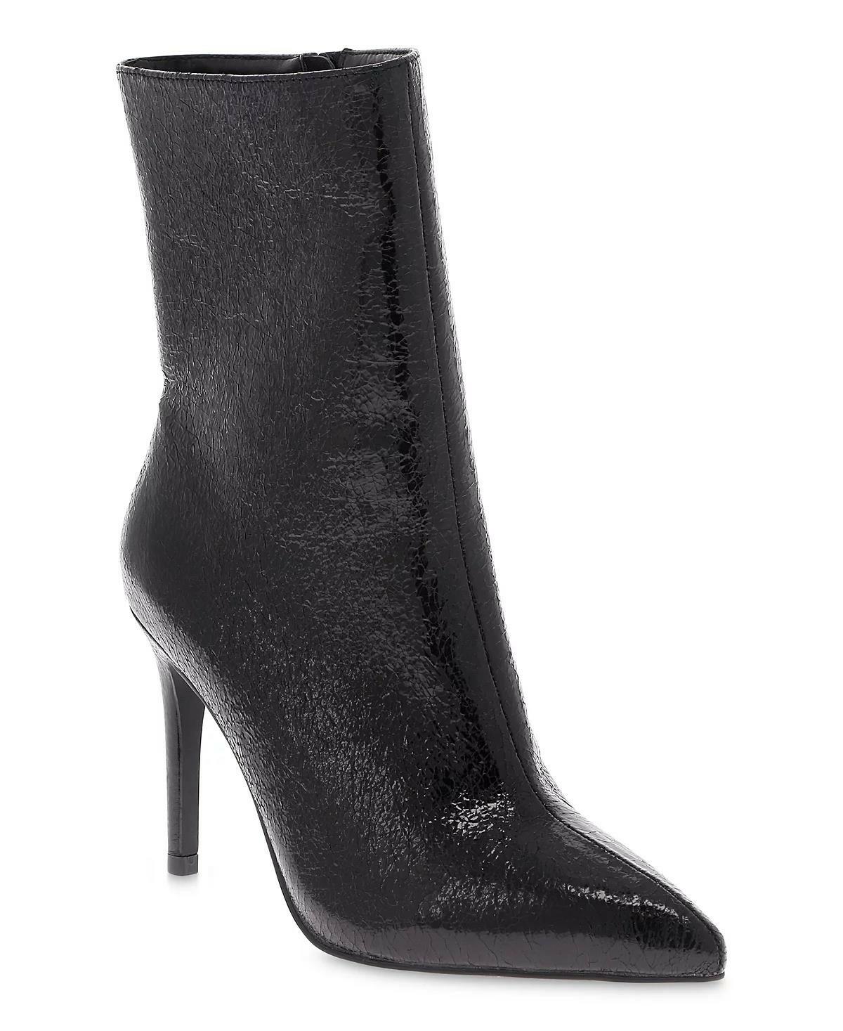 MIA Mardi Stiletto Heel Booties – Women’s Black Shiny Faux Leather, Size 9