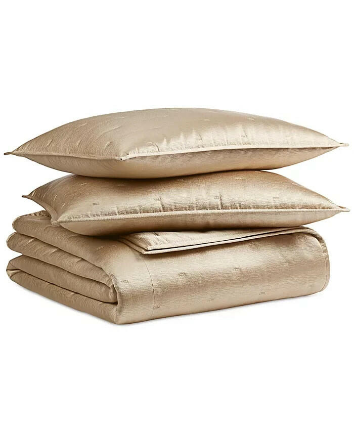 Hotel Collection Glint 3 Piece Coverlet Set Full Queen Gold MSRP $500