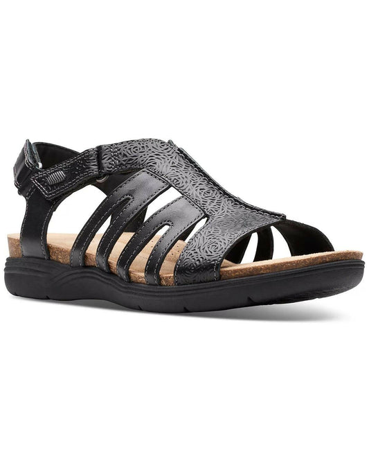 Clarks Womens April Belle Strappy Slandals Black Leather 7W