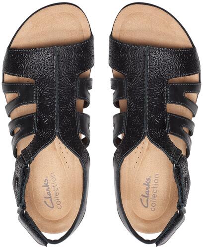 Clarks Womens April Belle Strappy Slandals Black Leather 7W