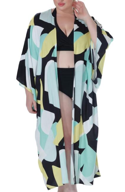 Raviya Plus Size Printed Open Front Kimono Cover Up 2X Yellow $58