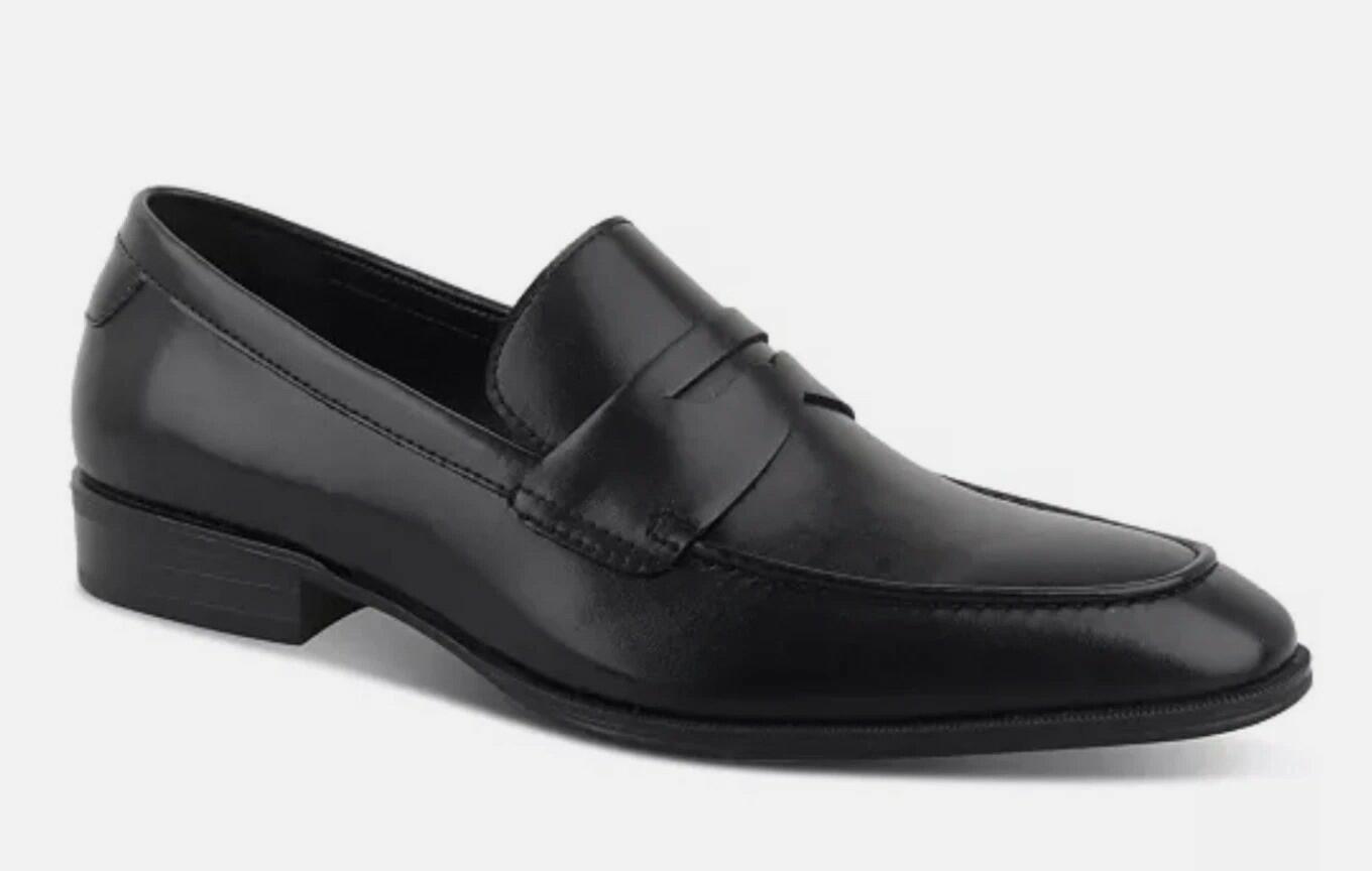 Alfani Penny Loafers Mens Black Faux Leather Memory Foam Slip On Size 10