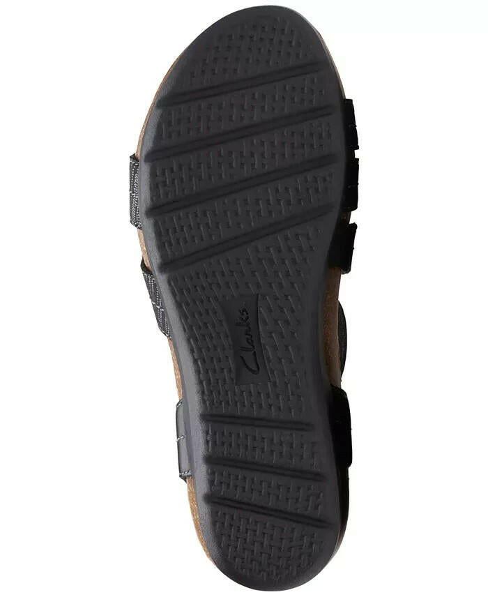 Clarks Calenne Clara Strappy Wedge Sandals Leather 7 Black MSRP $95