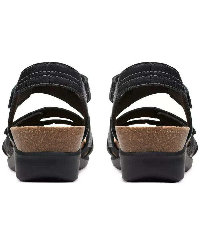 Clarks Calenne Clara Strappy Wedge Sandals 9.5 Black MSRP $95