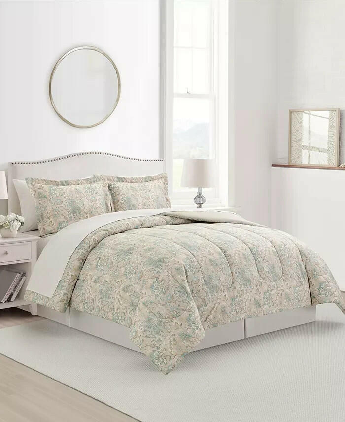 Sunham Evelyn 8-Pc Comforter Set Light Blue Beige  $100