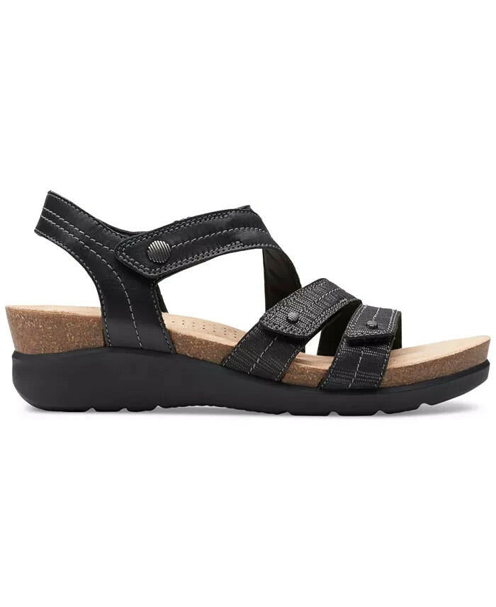 Clarks Calenne Clara Strappy Wedge Sandals 9.5 Black MSRP $95