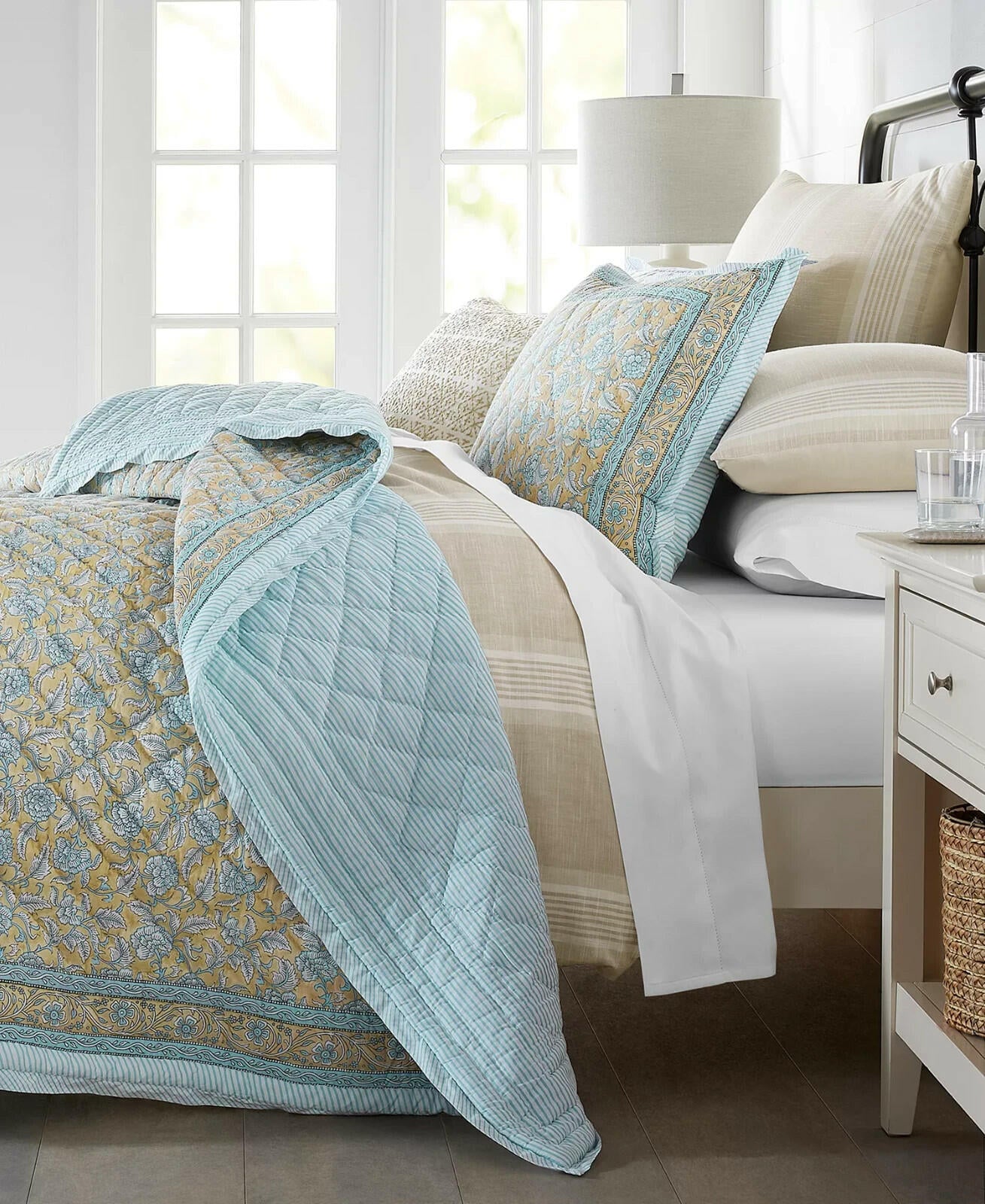 Charter Club Nadia Quilt Set King Reversible Block Print Stripes $385