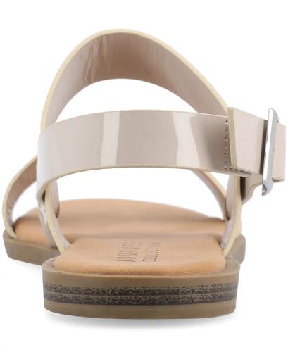 Journee Collection Lavine Sandals – Women’s Beige Patent, Size 11W, Comfort 0.5"