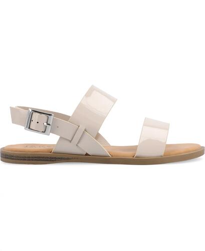 Journee Collection Lavine Sandals – Women’s Beige Patent, Size 11W, Comfort 0.5"