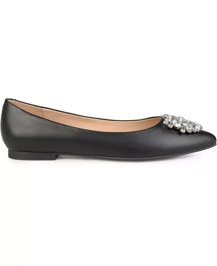 Journee Collection Womens Renzo Jeweled Flats Faux Leather Pointed Toe Black 7M