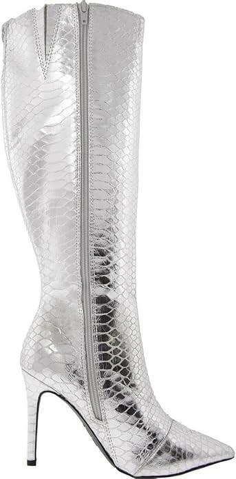 I.N.C. Rajel Snake Print Knee High Boots Silver 7.5 Stiletto Heel $99