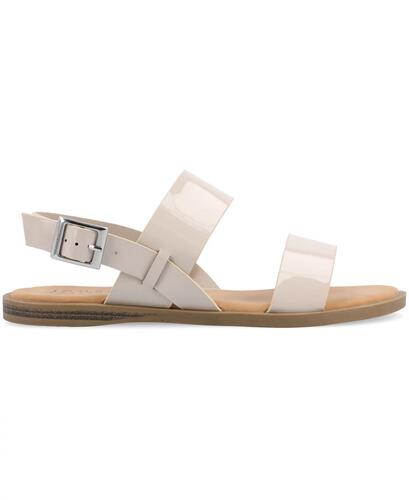 Journee Collection Lavine Sandals – Women’s Beige Patent, Size 11W, Comfort 0.5"