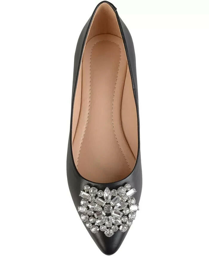 Journee Collection Womens Renzo Jeweled Flats Faux Leather Pointed Toe Black 7M