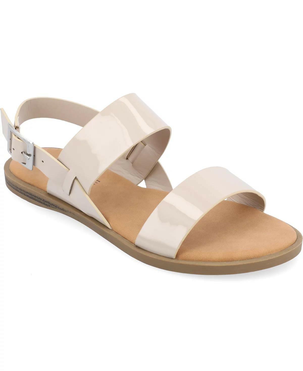 Journee Collection Lavine Sandals – Women’s Beige Patent, Size 11W, Comfort 0.5"