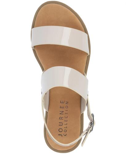 Journee Collection Lavine Sandals – Women’s Beige Patent, Size 11W, Comfort 0.5"