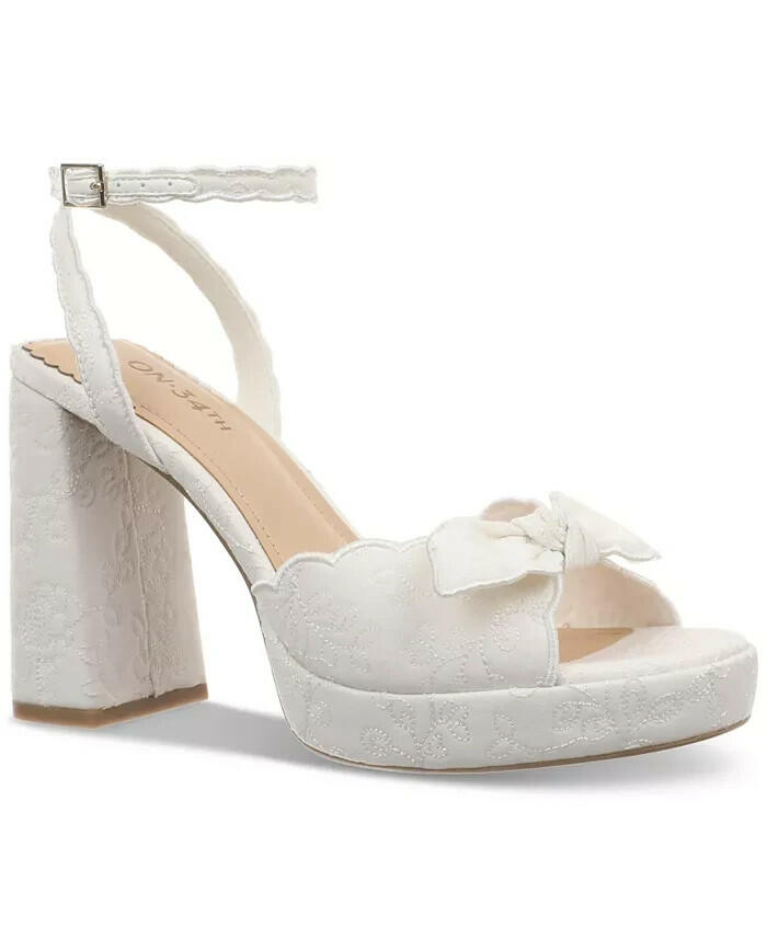 On 34th Womens Stanciaa Platform Heel Sandals White Linen 6.5 New $89