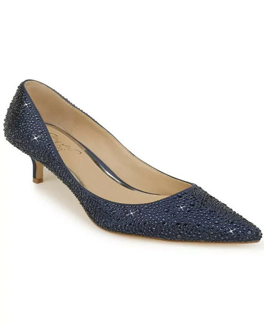 Jewel Badgley Mischka Womens Frenchie Kitten Heel Pumps Navy 8 $100