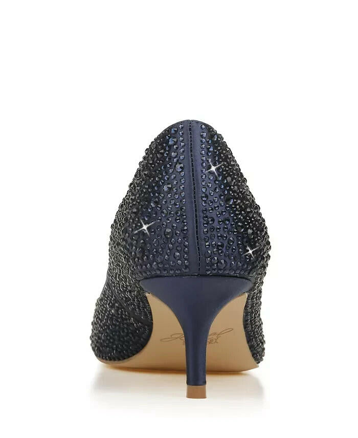 Jewel Badgley Mischka Womens Frenchie Kitten Heel Pumps Navy 8 $100