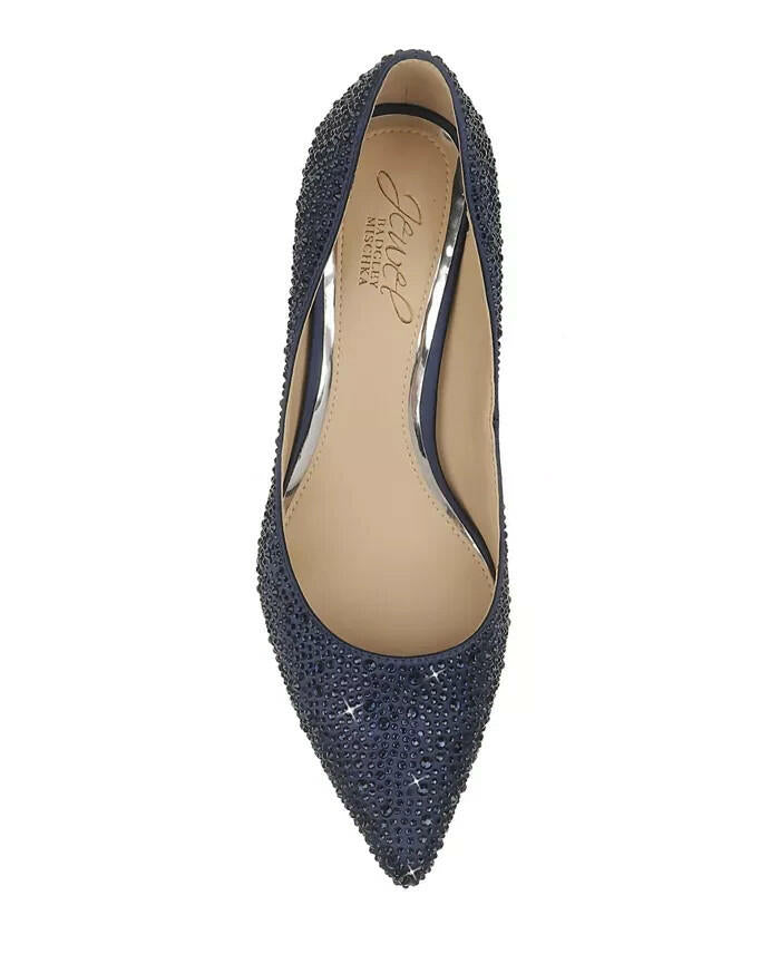 Jewel Badgley Mischka Womens Frenchie Kitten Heel Pumps Navy 8 $100