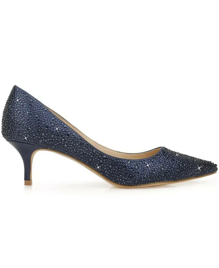 Jewel Badgley Mischka Womens Frenchie Kitten Heel Pumps Navy 8 $100