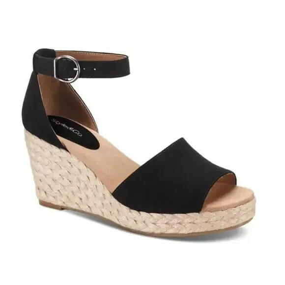 Style & Co Womens Seleeny Espadrille Wedge Sandals Black 8 Wide $69