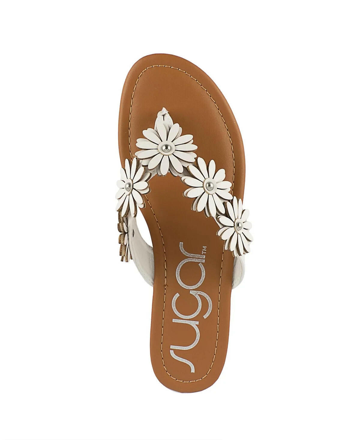 Sugar Womens Finnesse Flat Sandals White Flower Slip On 8 MSRP $40
