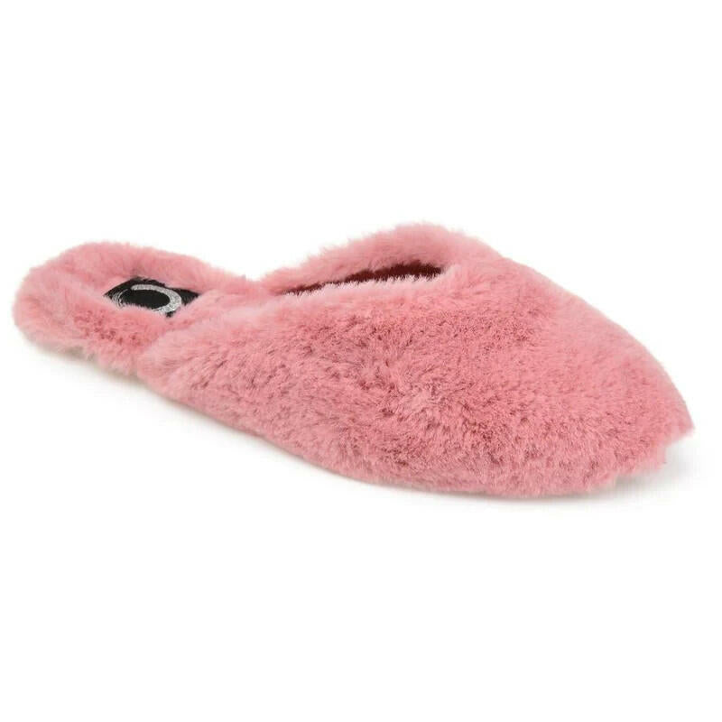 Journee Collection Womens Sundown Plush Fur Slippers Pink Mule 10 MSRP $50