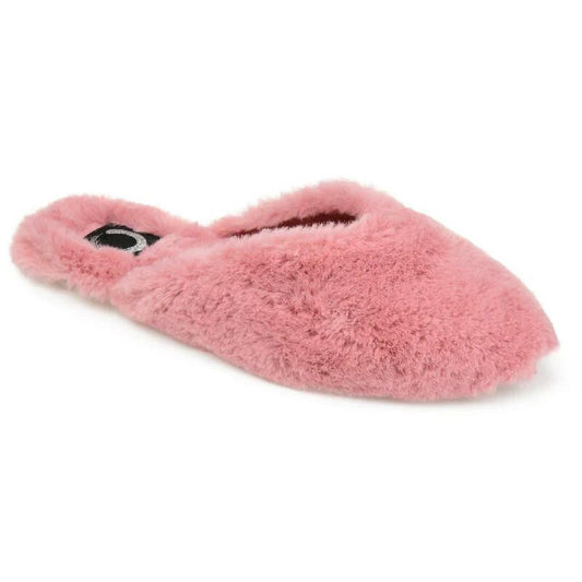 Journee Collection Womens Sundown Plush Fur Slippers Pink Mule 10 MSRP $50