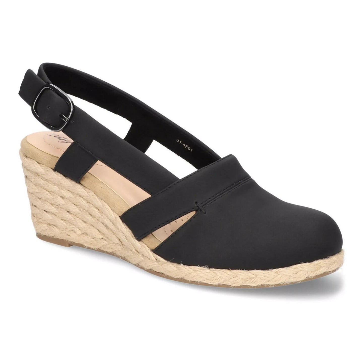 Easy Street Womens Stargaze Espadrille Wedge Sandals Black 6 MSRP $69