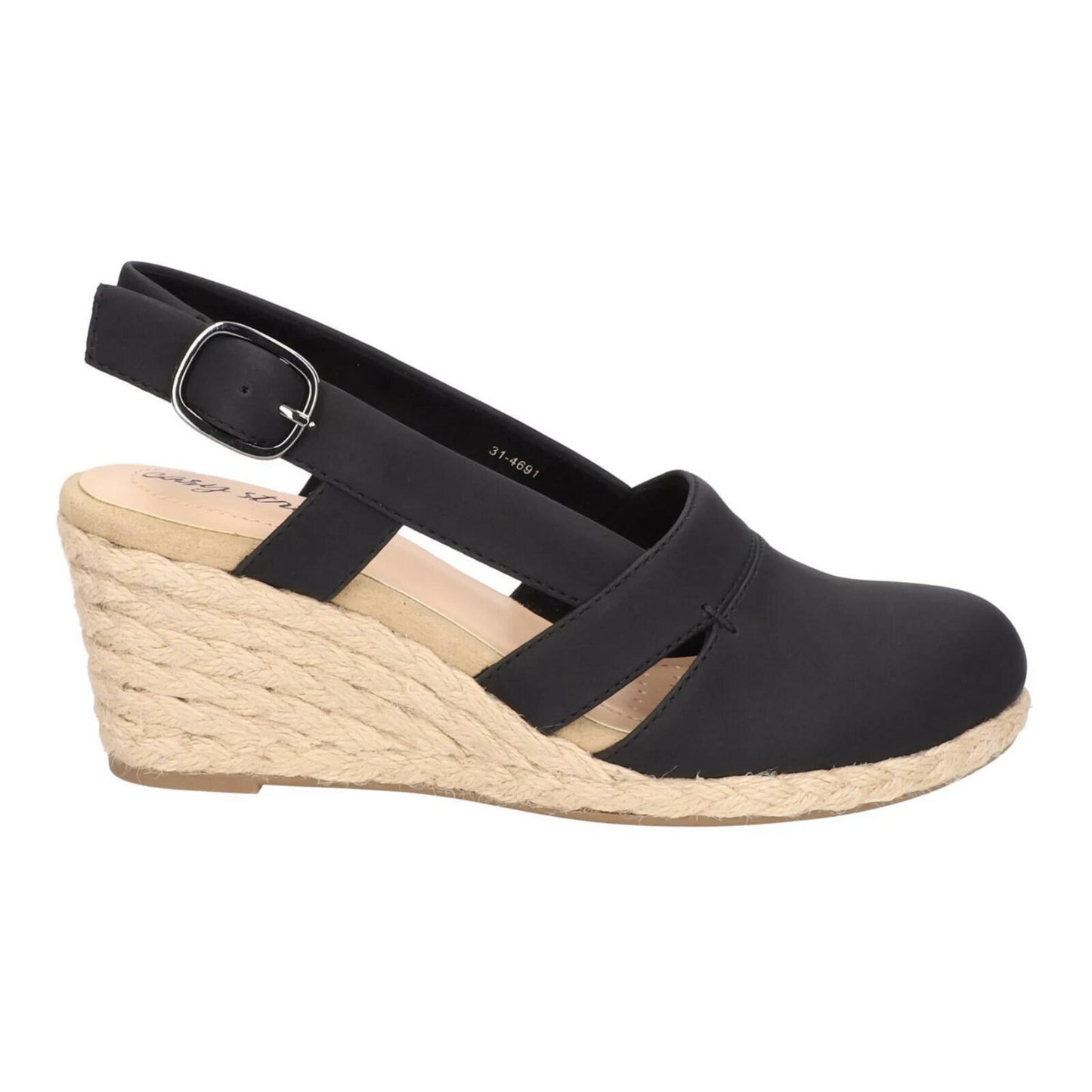 Easy Street Womens Stargaze Espadrille Wedge Sandals Black 6 MSRP $69