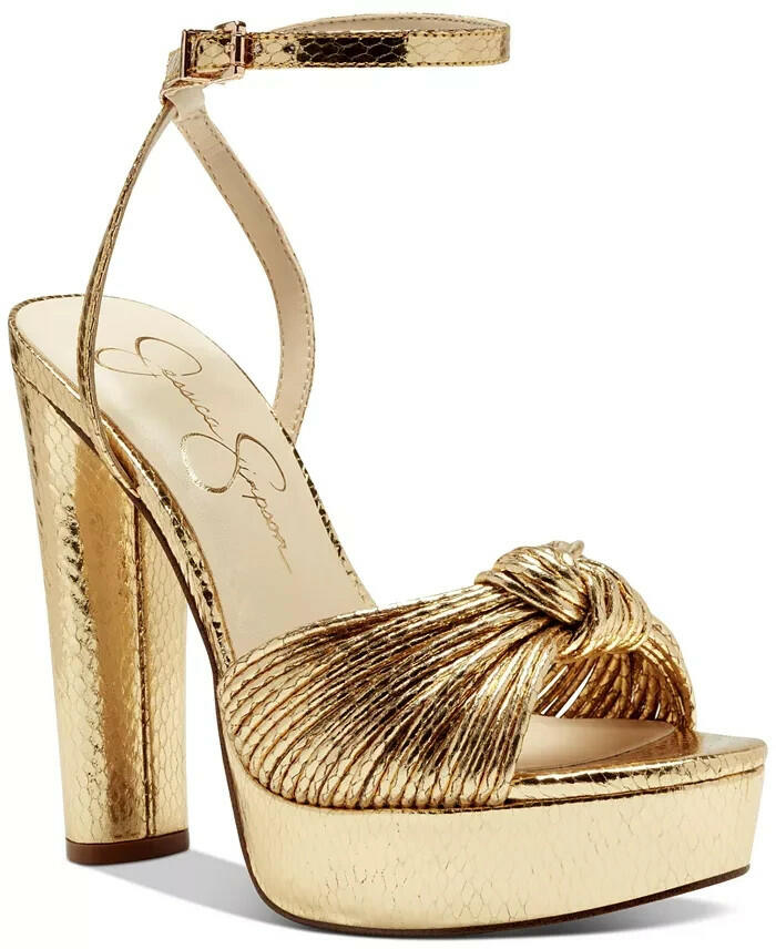 Jessica Simpson Womens Immie Platform Block Heel Sandals Gold 6.5 $99