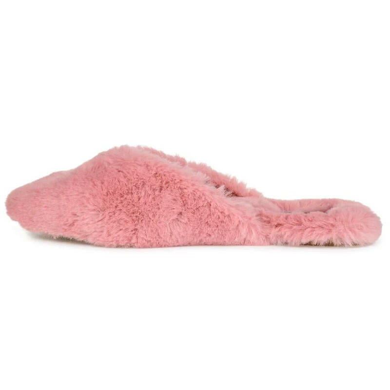Journee Collection Womens Sundown Plush Fur Slippers Pink Mule 10 MSRP $50