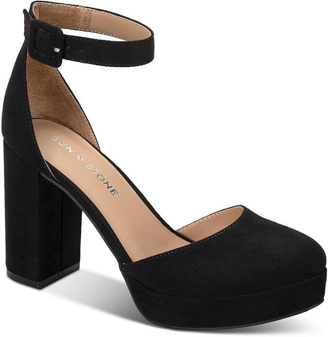 Sun + Stone Birdey Block Heel Platform Pumps Black 10.5 Buckle $89