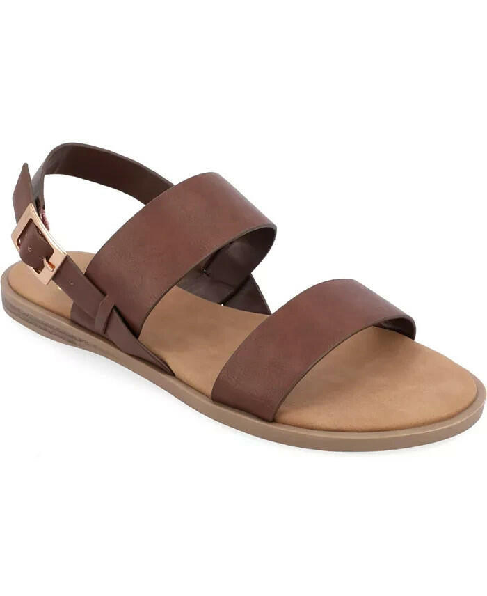 Journee Collection Womens Lavine Double Strap Sandals Brown Size 11 MSRP $59