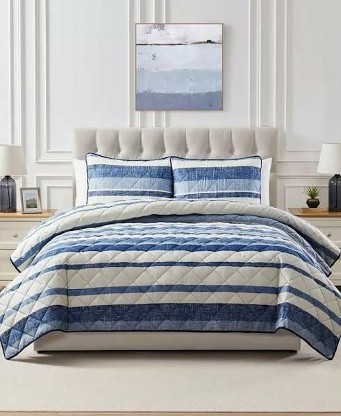 Seventh Studio Blue Stripe Pinsonic Quilt Set Twin Microfiber $50