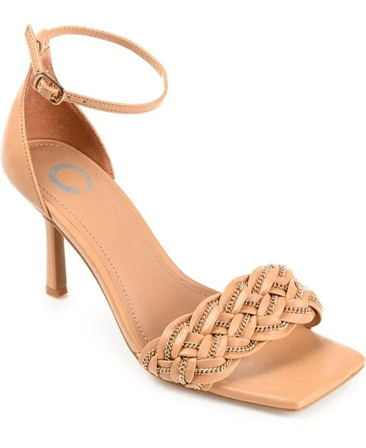 Journee Collection Mabella Braided Chain Sandal Mocha Tan 12 New $94
